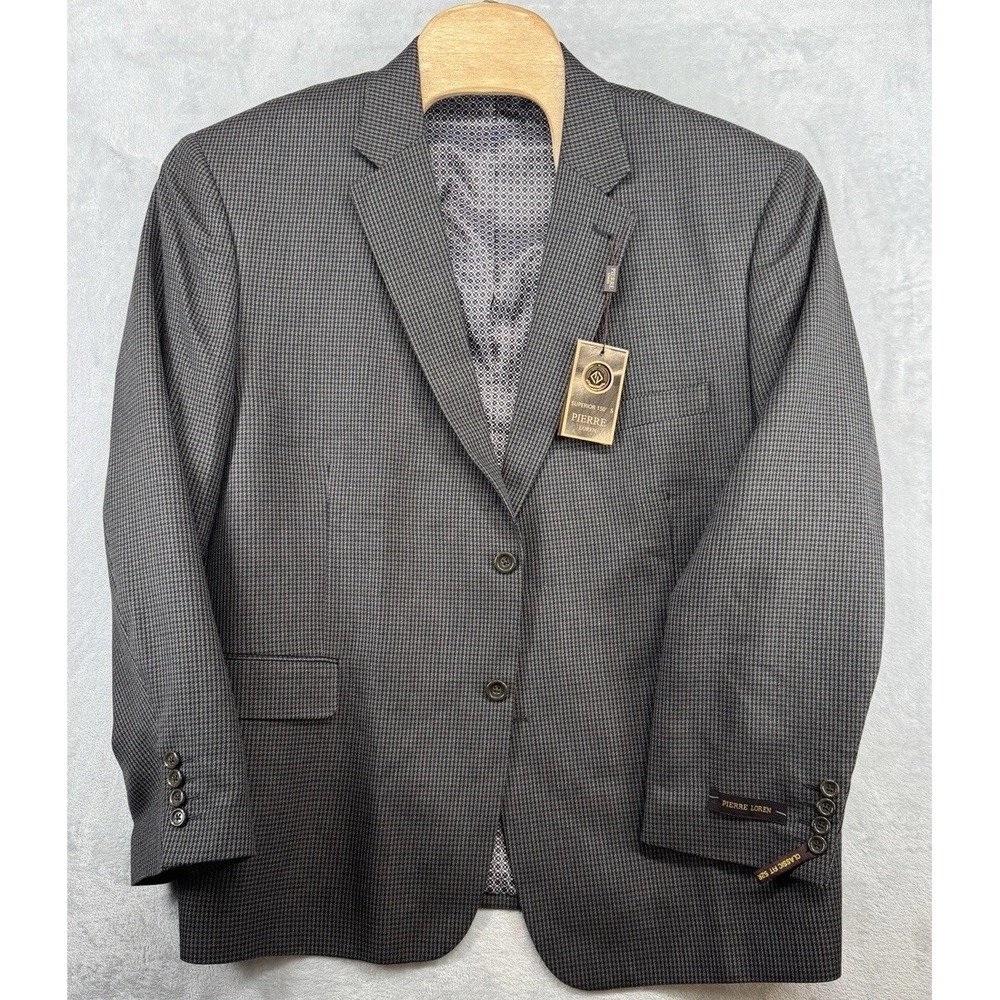 Pierre Loren Blazer Sport Coat‎ Brown Taupe Houndstooth Men's Size 52R NWT
